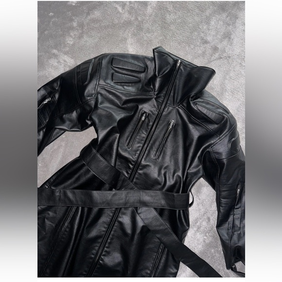 NWT Khy Edgy Black Faux Leather Belted Coat super puff sleeves Sz small - Picture 6 of 9
